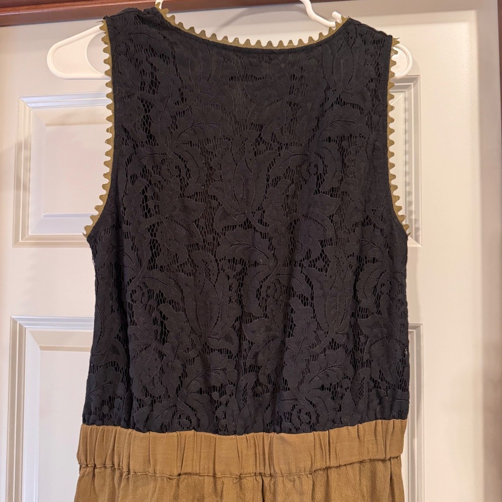 Anthropologie Leifsdottir Whimsigoth Olive Green Black Jumpsuit Lace Belt Sz 10 - Picture 9 of 16